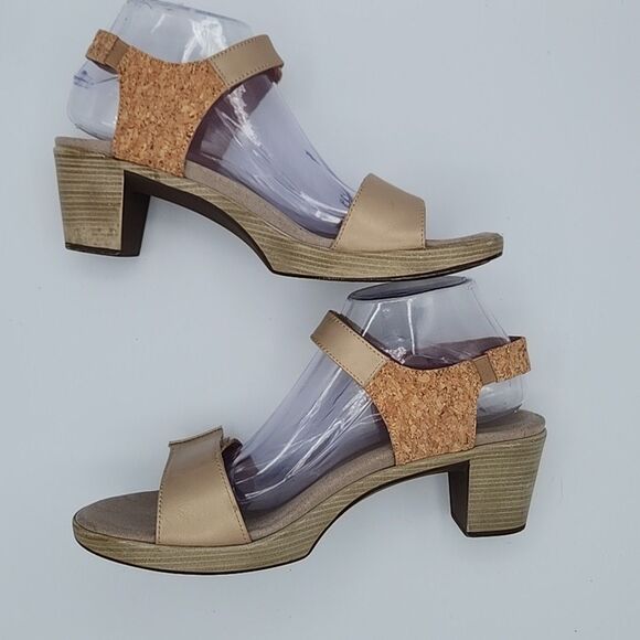 Naot Intact Khaki Beige Cork Heeled Sandals Strappy Hook And Loop 42 US 11-11.5 - Picture 9 of 10